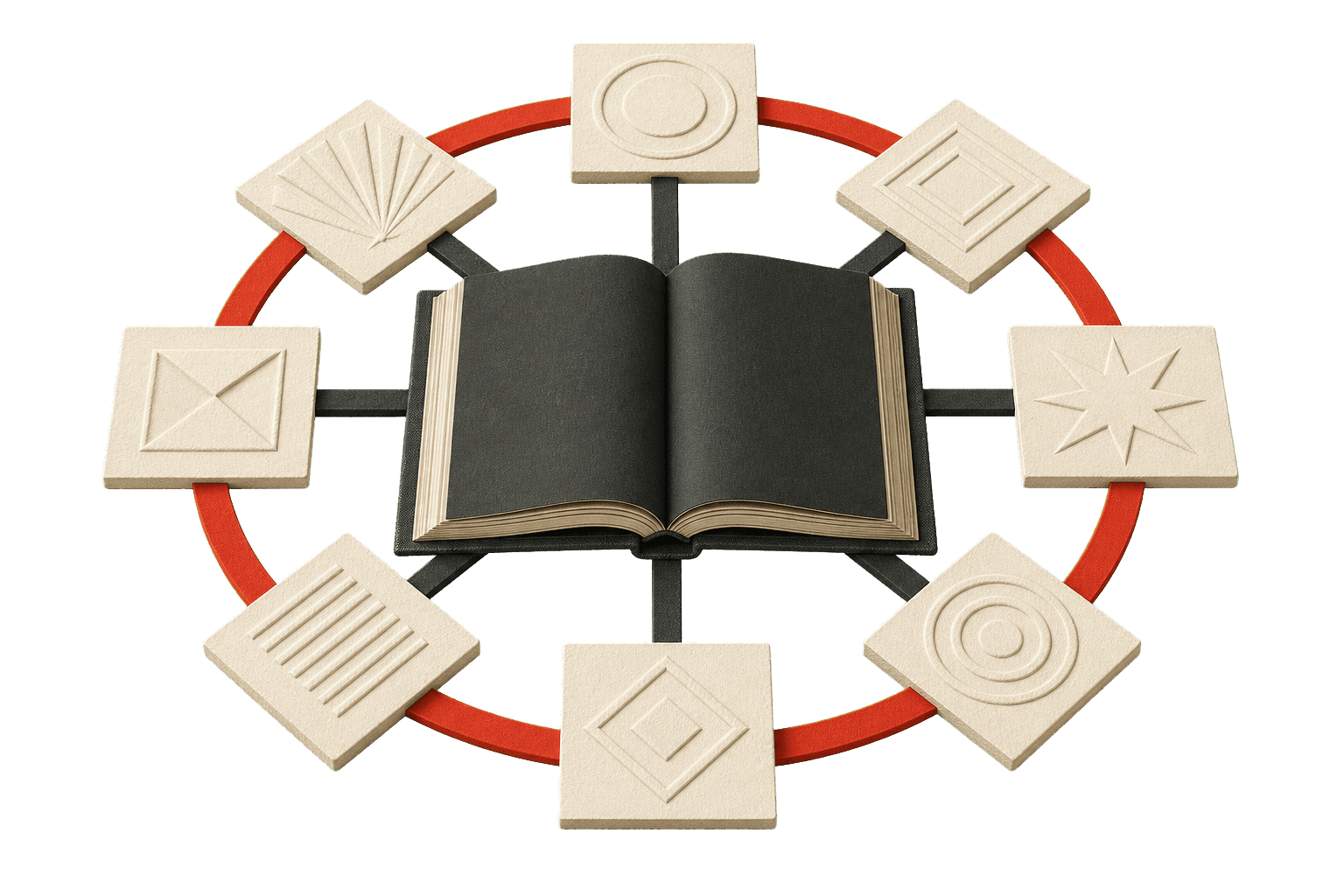 An open field guide connected to a set of subject tiles